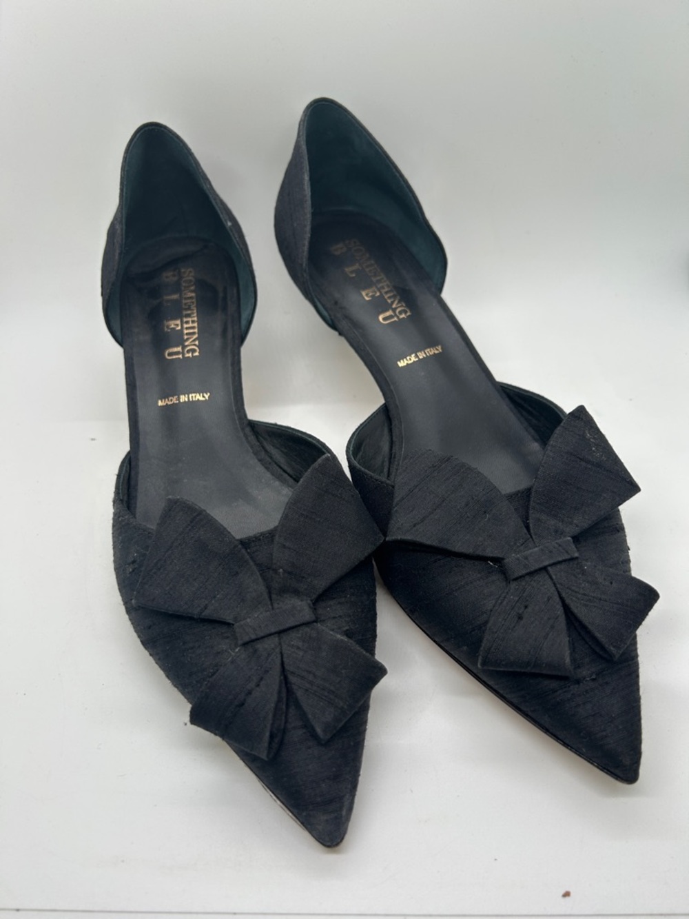 Something Bleu Black Pointed Toe Bow D'Orsay Kitten Heels Shoes **Size 9** 🥀🥀